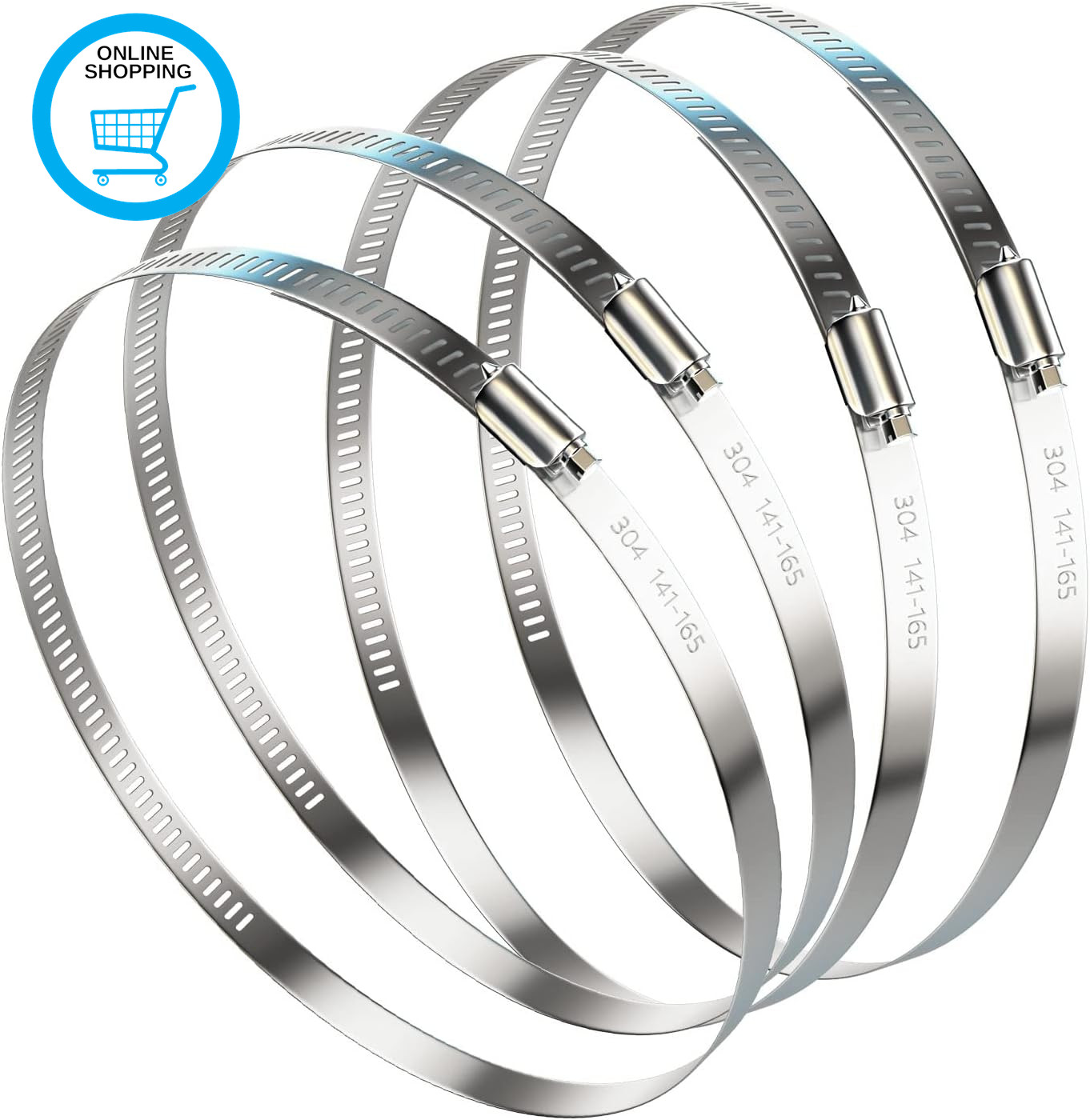 141-165Mm Hose Clip Adjustable 304 Stainless Steel Duct Clamps 4 Pack Worm Drive