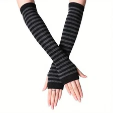 Punk Gothic Long Fingerless Gloves Knitted Arm Warmer Elbow Thumb Hole Gloves US