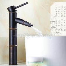 Black Oil Rubbed Brass Bamboo Bathroom Sink Vessel Faucet Basin Mixer Tap Pnf053