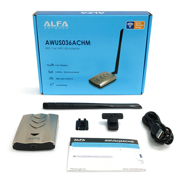 Adaptador Wi-Fi USB Alfa AWUS036ACHM Doble Banda (2.4/5 GHz) - Alta Potencia, 600 Mbps, Con Antena RP-SMA