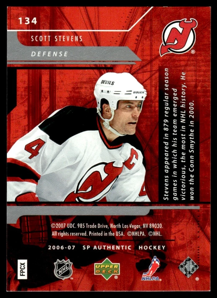 2006-07 SP AUTHENTIC NOTABLES Scott Stevens 611/999 New Jersey Devils #134 - Image 2 of 2