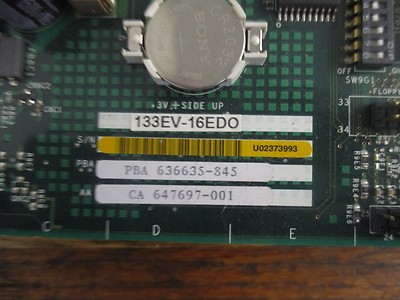 Intel Model: 636635-845 Motherboard. 133EV-16EDO, 647697-001 with