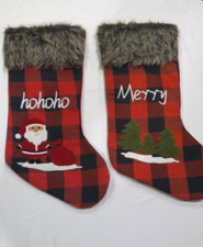 NEW Set of two Farmhouse Christmas Stocking Buffalo Check Plaid