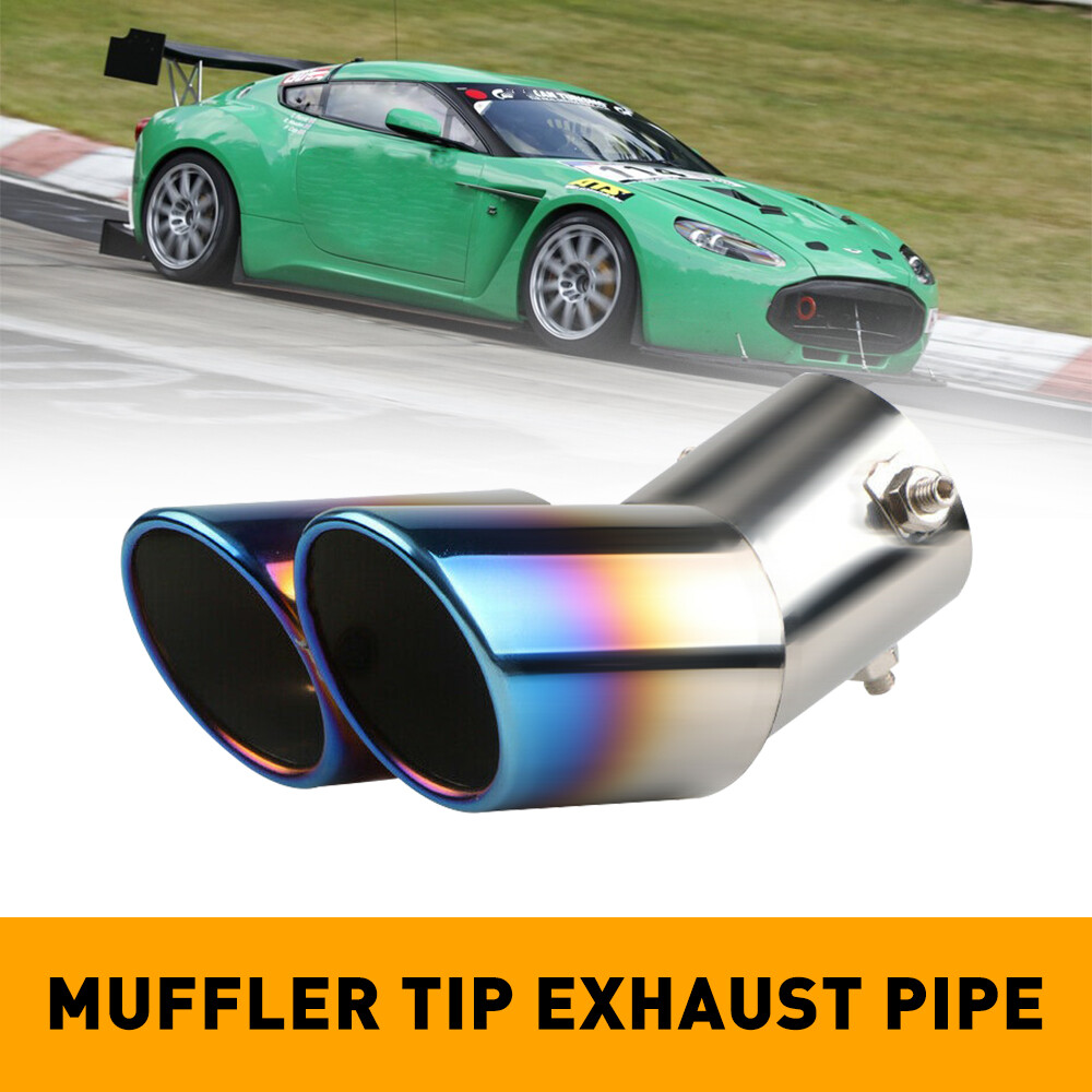 New Roasted Blue Dual Exhaust Pipe Throat Tailpipe Car Parts Tail Muffler Tip US