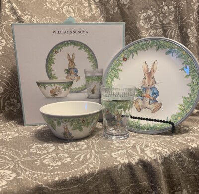 WILLIAMS SONOMA EASTER PETER RABBIT KID'S MELAMINE 3 PIECE DINNERWARE SET  NWTG