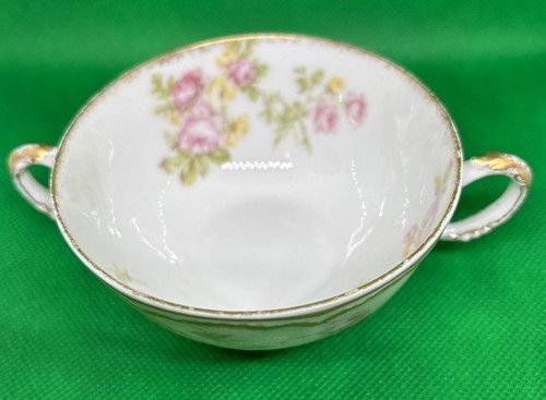 HAVILAND Limoges, (10) Antique Cream Soup Cups -H3691- YELLOW/PINK ROSES, EUC - Picture 2 of 9