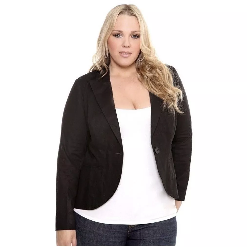 Torrid Black Linen Blend Blazer Jacket Size 12 Large Torrid 0 Button Closure