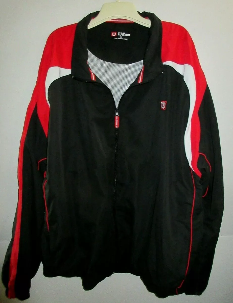Men s Wilson Zip Jacket Windbreaker 4X Black Red White Soft Pockets Mesh Lined