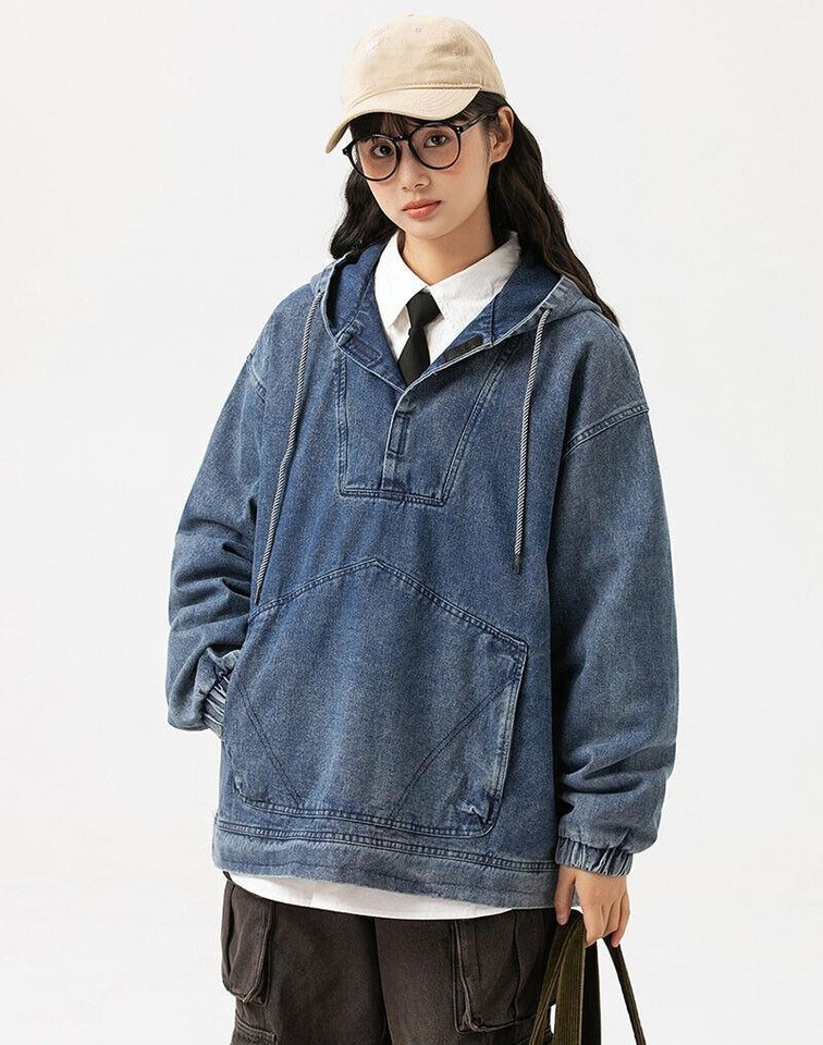 Autumn American Retro Denim Cargo Shirt Men's Pure Casual Loose Blouses Thin Jacket