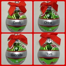 Ganz Joyous Noel Christmas Ornament Ball Personalized Green Silver Pk Name SMALL