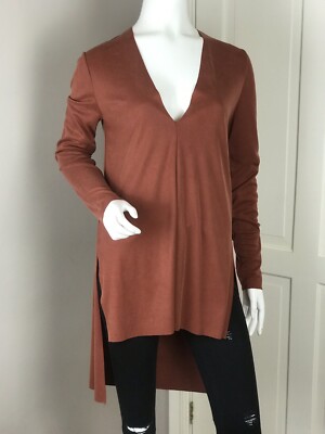 Zara Woman Studio Tunic Jumper Dress Top Rust Burnt Orange High Low S (UK  6-8) UK