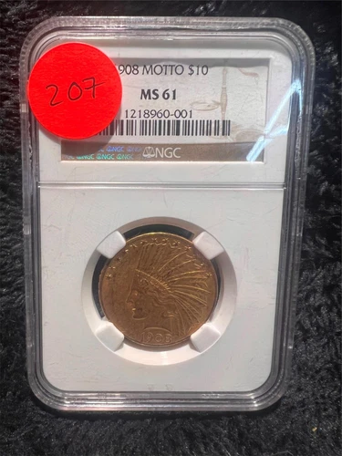 1908 Motto $10 NGC MS61 Gold Coin