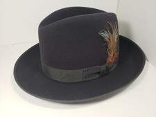 DOBBS FUR FELT HAT CLASSIC FEDORA GUNMETAL DARK GRAY SIZE 6 7/8 MADE IN USA