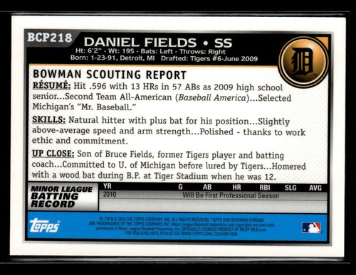 2010 Bowman Chrome #BCP218 Daniel Fields Prospects - Picture 2 of 2