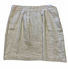 Talbots Linen/Metallic Straight Pleated Skirt Beige 18 Knee-Length Holiday NWT