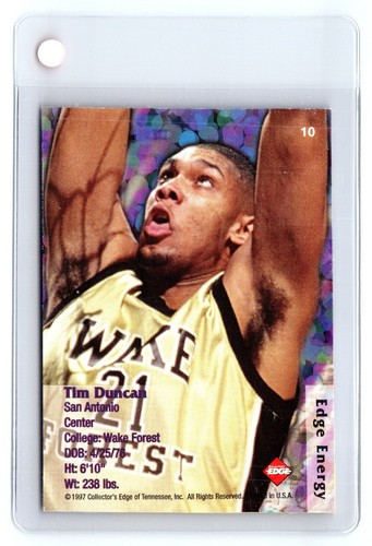 1997 Collector's Edge Energy Lenticular Rookie Card #10 Tim Duncan Wake Forest - Picture 2 of 2
