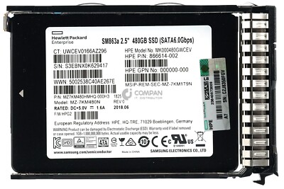 872518-001 HP SM863A SSD 480GB SATA 6G 2.5