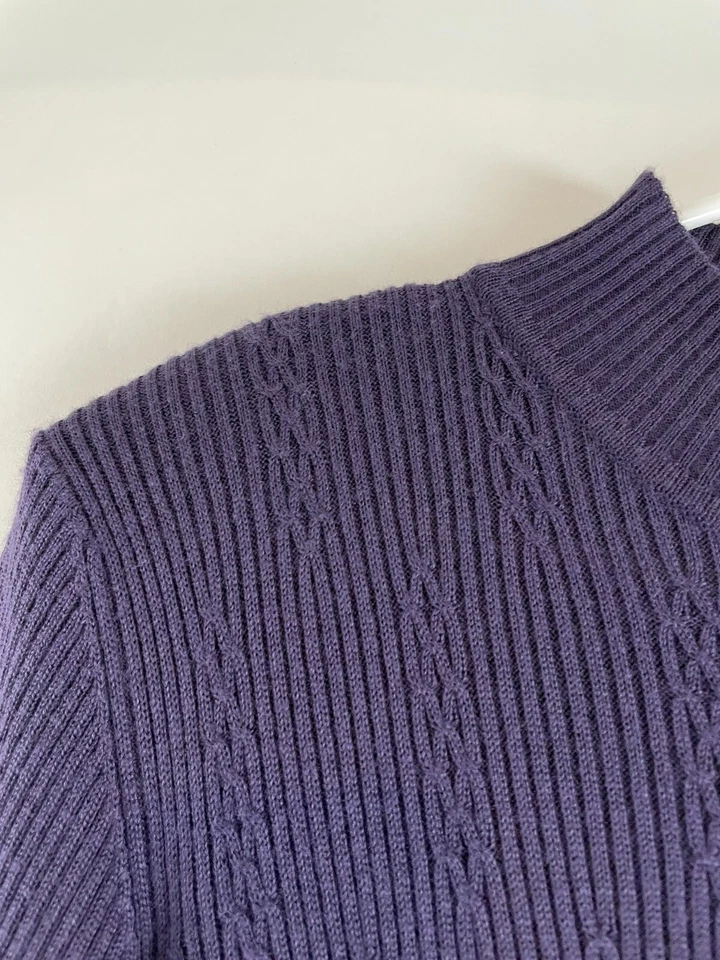 Alfred Dunner Sweater Women's Size Large Purple Pullover Shoulder Pad Cable Knit - Image 4 of 4