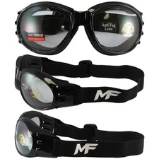 Shatterproof Foam Padded Motorcycle Goggles Clear Lens Frame Black ANTIFOG