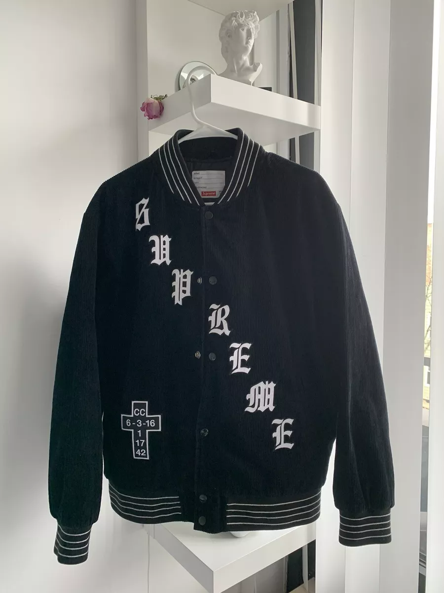 Supreme Old English Corduroy Varsity Jacket Black- Size Medium
