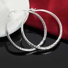 2'' Hoop earrings diamond cut design 925 sterling silver