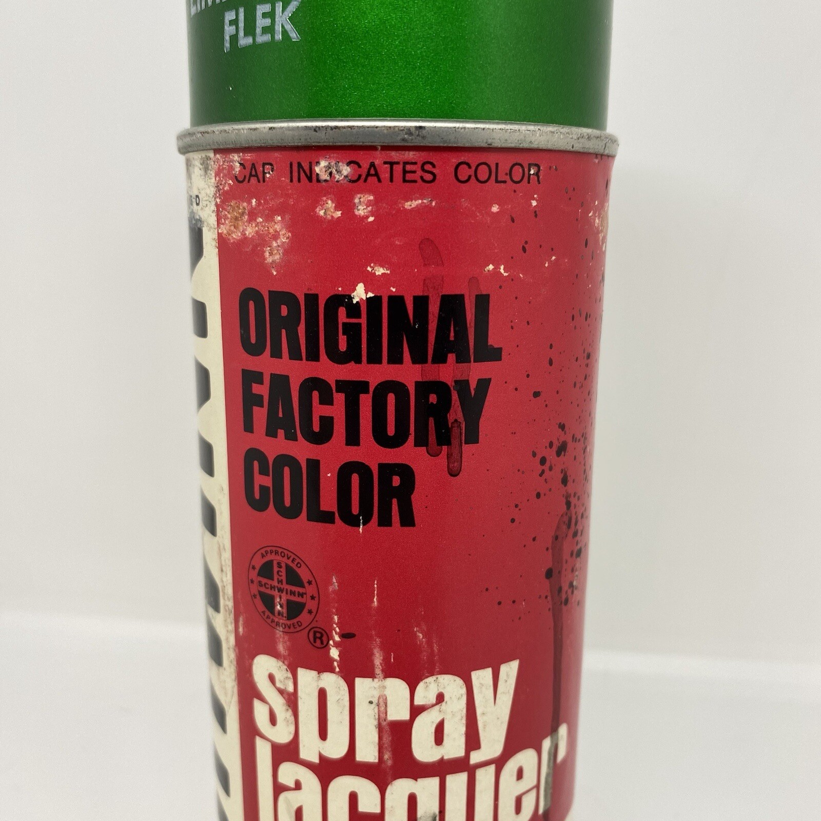 Vintage 1975 SCHWINN LIME GREEN FLEK 653 Paper Label Metal Lid Spray
