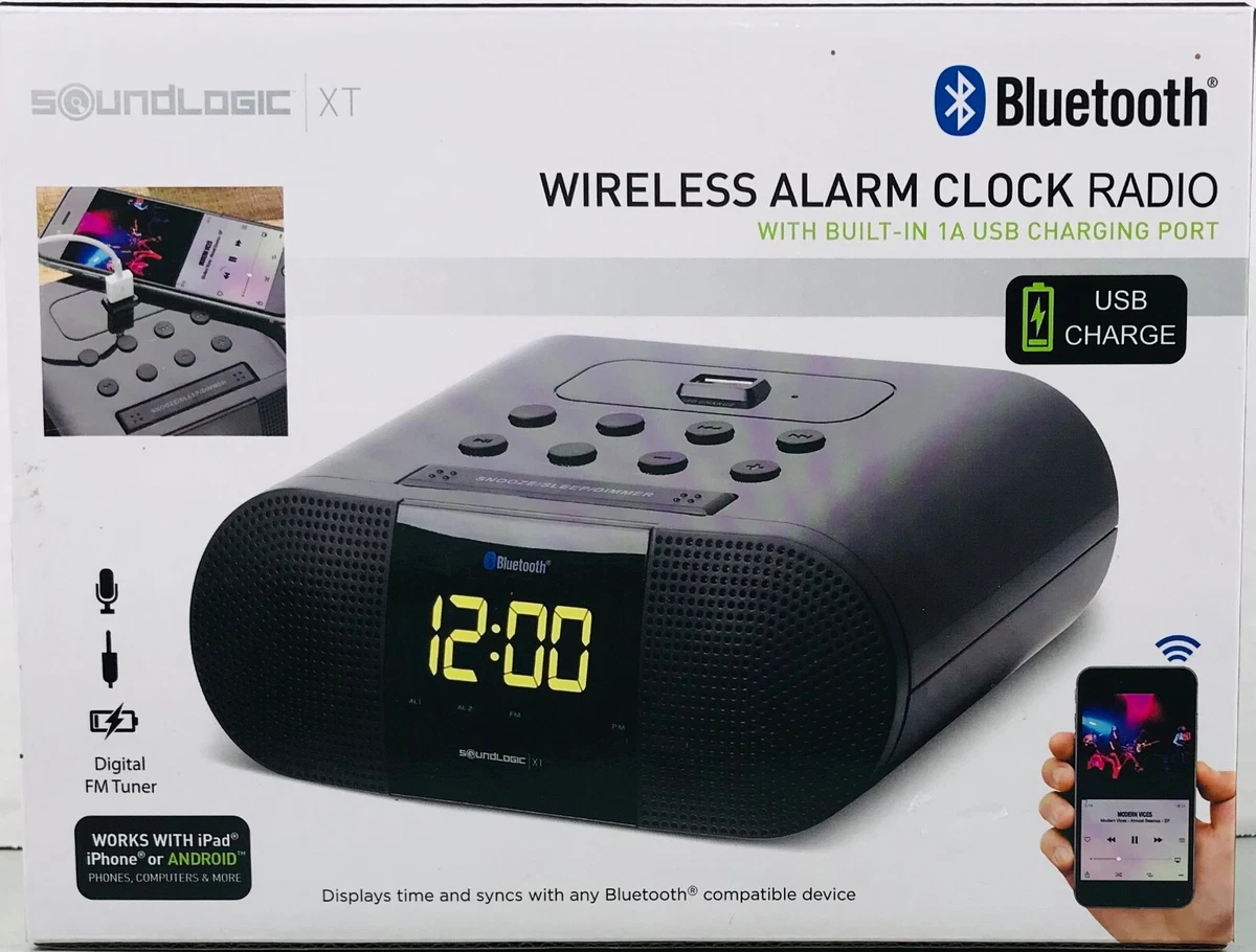 Soundlogic XT Bluetooth Wireless Alarm Clock Radio with 1A USB Charging Port