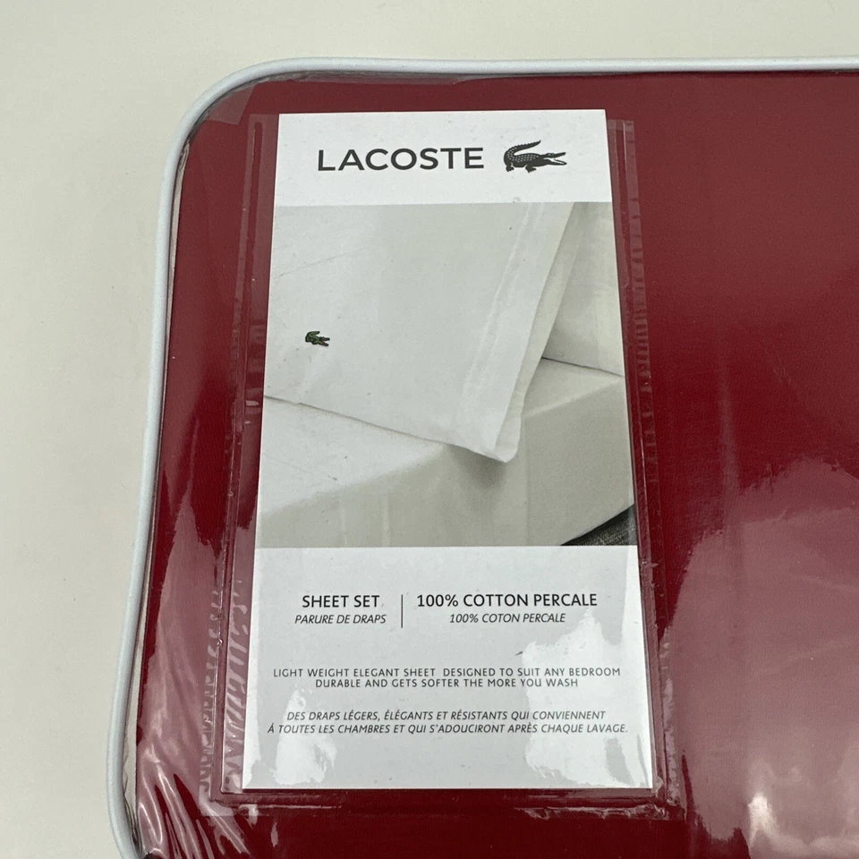 Juego de sábanas lisas Lacoste 100 % algodón percal - chile doble NUEVO Foto 2 de 4