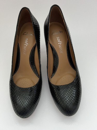 Clarks Anika Kendra Black Snake Leather 4.5 /37.5 Court Shoes BNIB - Imagen 4 de 13