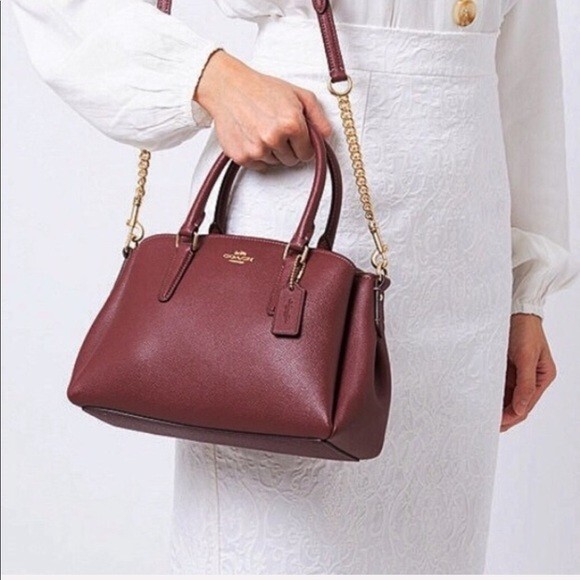 Coach Mini Sage Carryall Wine Gold Crossgrain Leather