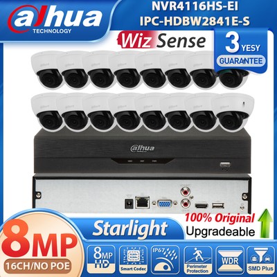 NEW ! Dahua 16CH NO POE NVR 8MP Starlight Dome MIC Security IP Camera System Lot