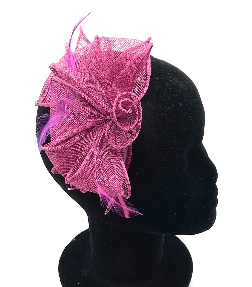 Ladies Raspberry Feather Fascinator Aliceband Fascinator Weddings Races Ascot - Image 3 of 4