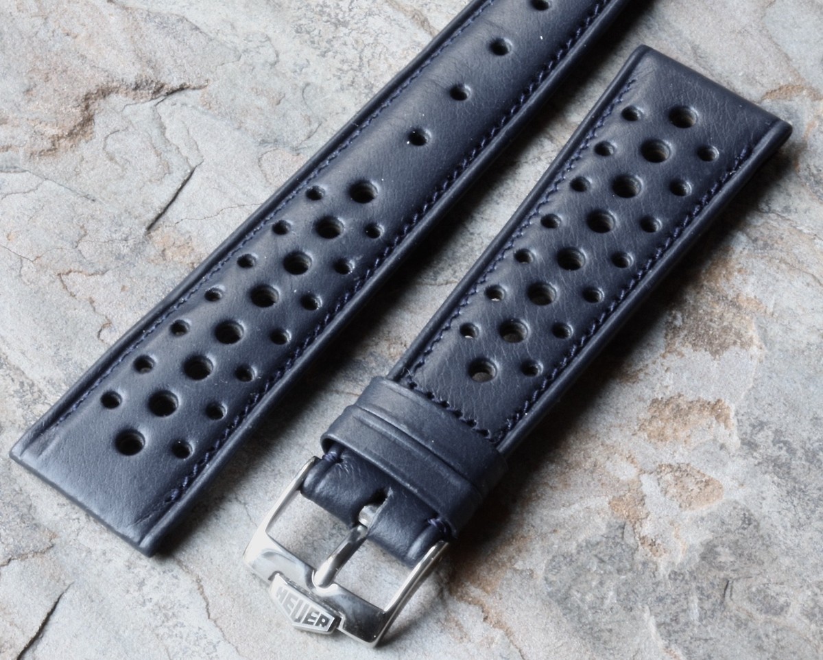Autavia 02 Heuer chronograph compatible 21mm 1960s blue rally strap Heuer  buckle