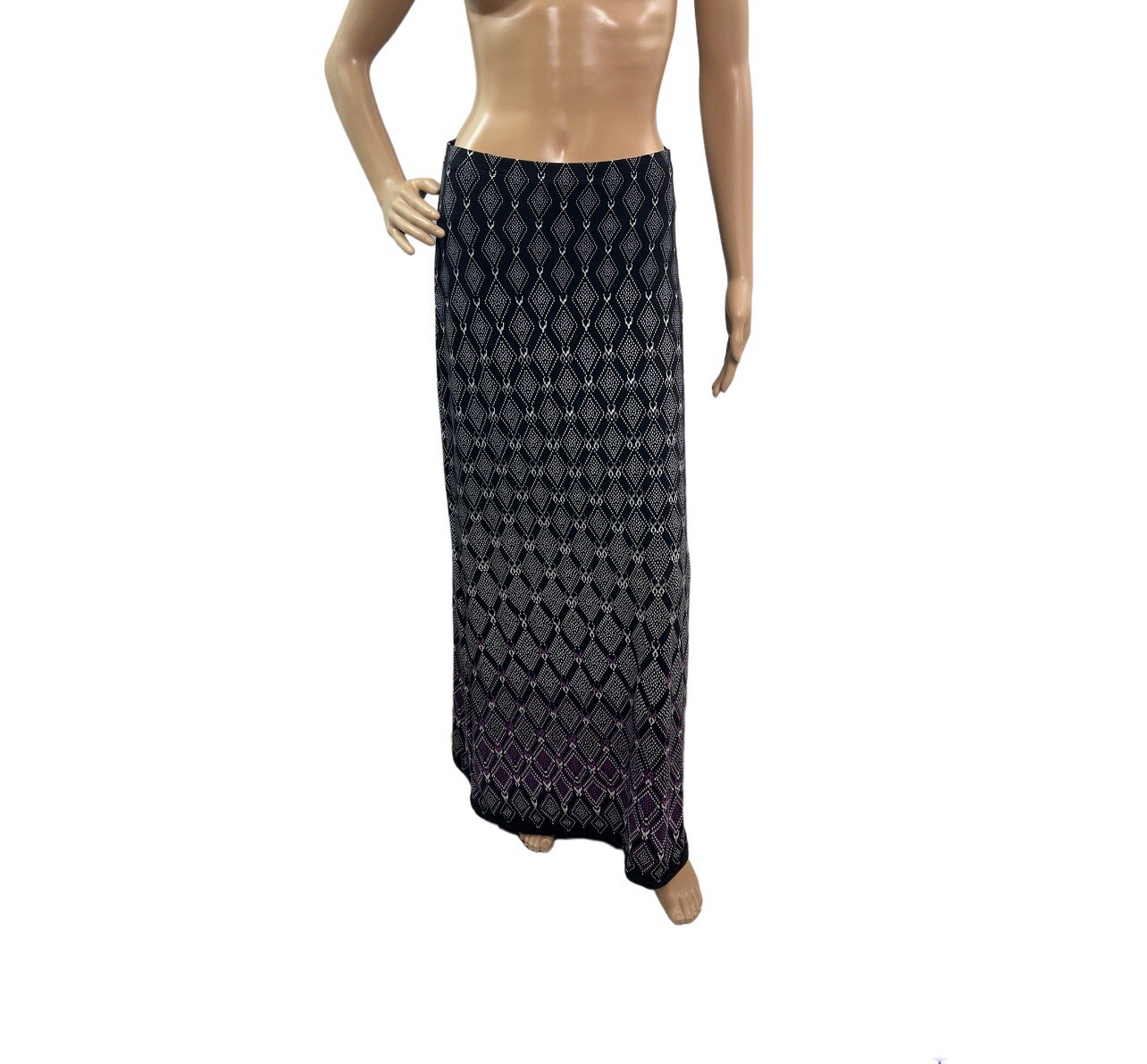 White House Black Market XS Maxi Skirt in Diamond Black White Purple