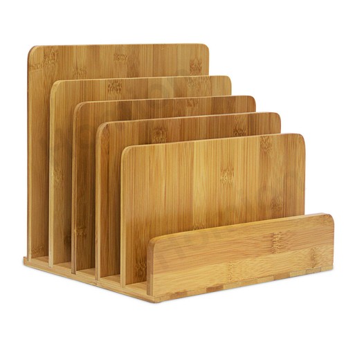 Bamboo 5 Compartment Documents Storage Rack Non-Slip Desk Freestanding Natural - Picture 4 of 8