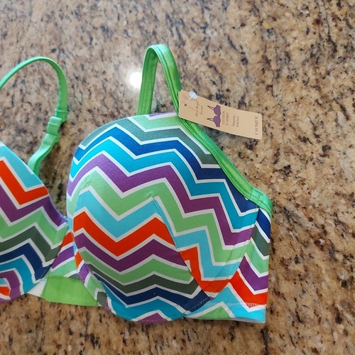 CACIQUE COTTON T-SHIRT Bra Size 38DDD Green/Multi-Color NWT Lightly Lined UW $38 - Picture 2 of 22