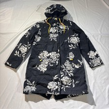 Joules Right As Rain Raina Coat Womens 4 Black Floral Waterproof Hooded Parka