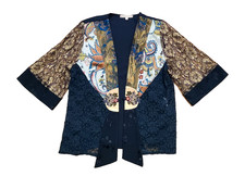 SPENCER ALEXIS Floral Velvet Embroidered Sakura Open Kimono Top Cardigan Sz Med