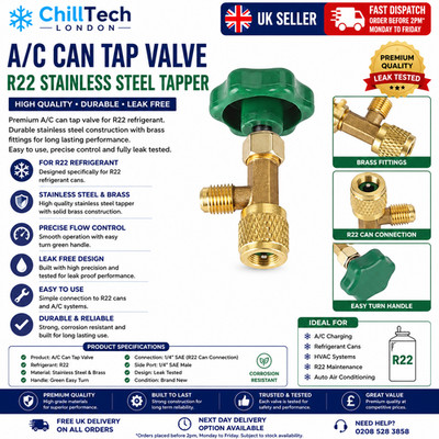 A/C Ladekanne Zapfhahn Ventil R22 Edelstahl Easy Turn Griff