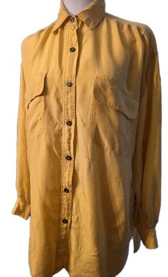 J. Mac Inally's 100% Silk Blouse Womens Medium Mustard Yellow L/S Button Down...