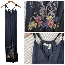 Allison Brittney Dress Sundress size Medium long Maxi Black Floral Rose Cover Up