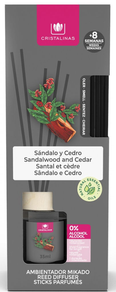 Cristalinas Reed Diffuser Home Office Air Freshener 25ml - Sandalwood & Cedar