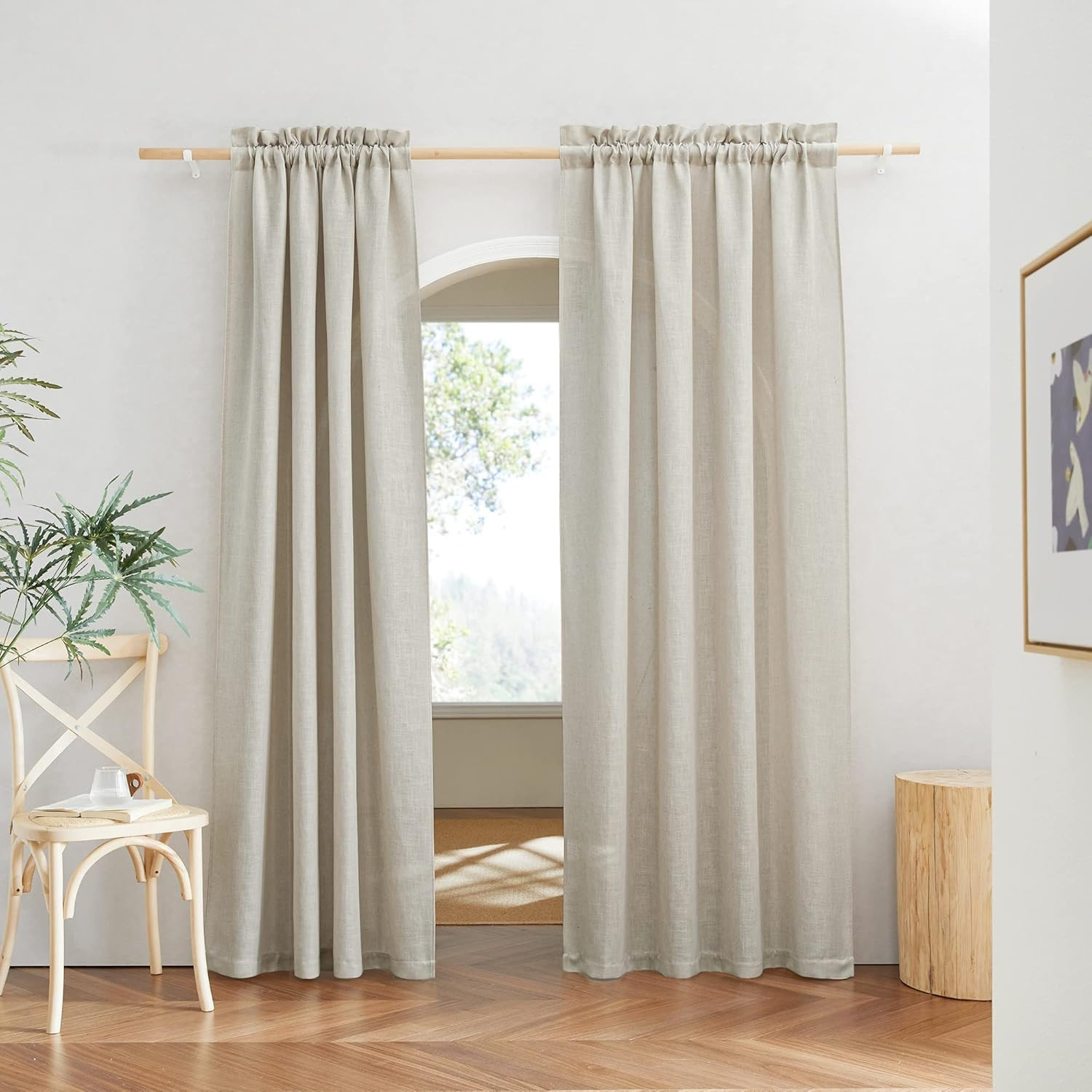 RYB HOME Flax Linen Blend Curtains 52"W x 84"L (Pack of 2), 