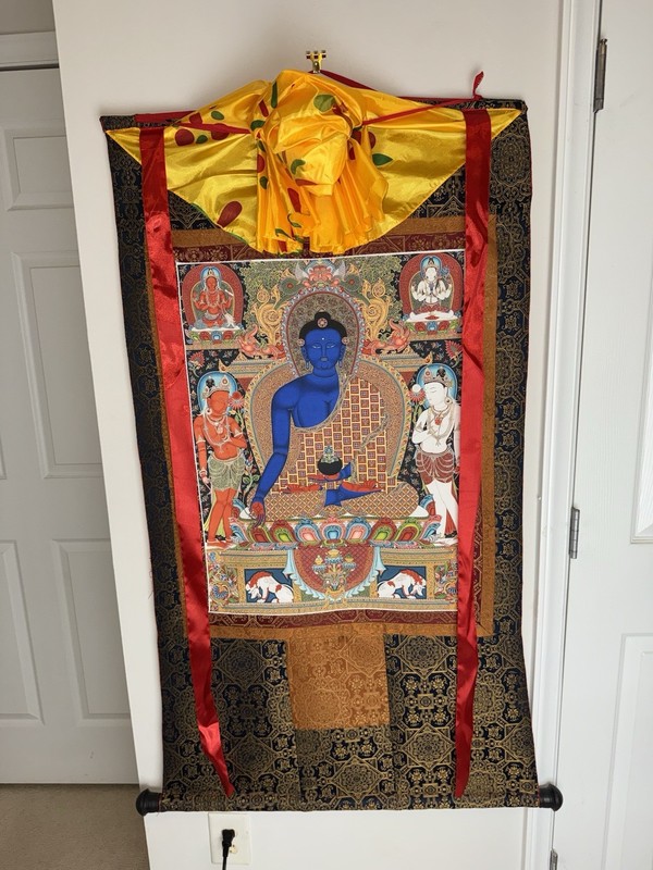 HUGE Medicine Buddha Thangka Tibetan Buddhist Brocade
