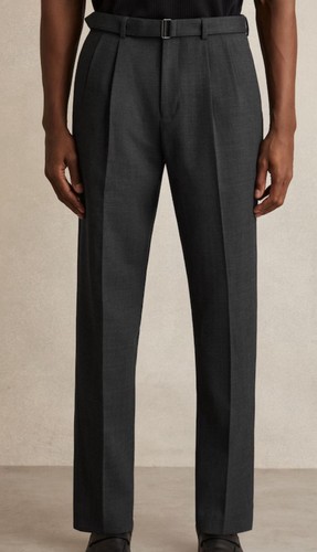 Reiss Men’s Strap Belted Pleated Trousers In Charcoal Grey W34 | NEW RRP £148 - Picture 3 of 22