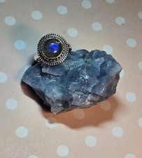 Round Shape Labradorite With Blue Shimmer on 925 Sterling Silver, 7mm, Size 8.5