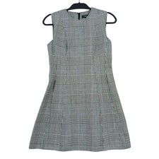 Theory Helaina DF Portland Women Size 0 Virgin Wool Plaid Mini Dress Black White