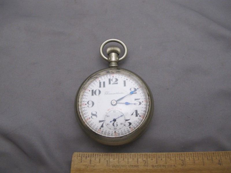 Vintage Swiss TRANSATLANTIC 21 JEWEL POCKET WATCH-General W. Co.-Nickel-RUNS