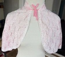 Vintage 50s 60s Chiffon Lace Pink Bed Jacket Capelet Lace Cape Never Worn 