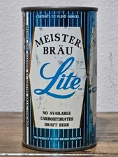 1966 Blue Meister Brau Lite 12oz, JUICE TAB, top opened, SS Can 